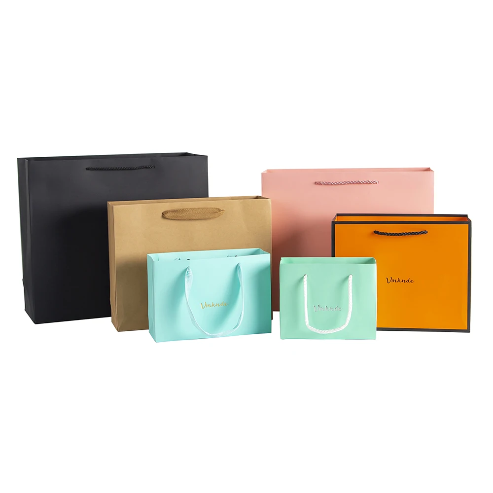 Paper Bags With Handles 50-Pack Custom Logo Paper Gift Tote Bags for Small Business Shopping Bag Retail Bag Party Bag Favor Bag