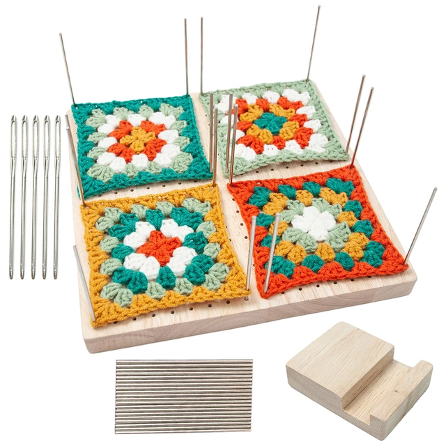 Wooden Squares Blocking Board W/Needles for Knitting Crochet Handcrafted  Kits