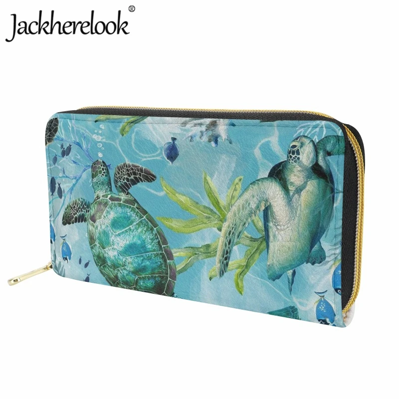 Jackherelook Fashion Sea Turtle Pattern Print Wallet Women Long Leather Luxury Purse Card Holder Trendy Clutch Ladies Money Bag