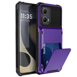 Sleek Wallet - Style Card Holder Case with 4 Card Slots - Moto G Stylus 2024 (Purple)