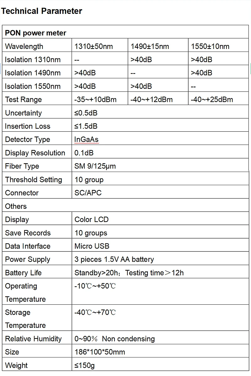 AUA-350A/U APC/UPC port(optional) Fiber Optical PON Power Meter FTTX/ONT/OLT 131