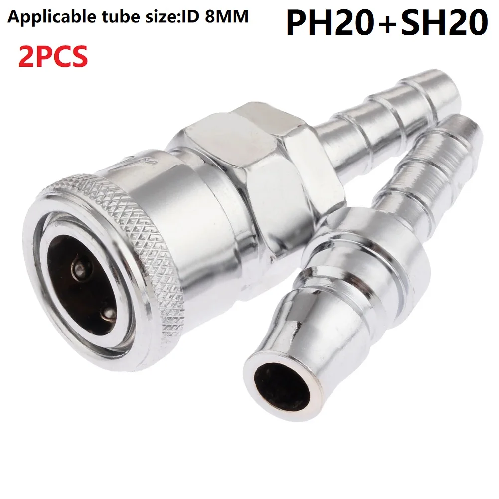 

2pcs Air Line Hose Fittings SH20 PH20 Silver Iron Quick Release Air Line Hose Fittings Coupler Connector 8mm Compressor