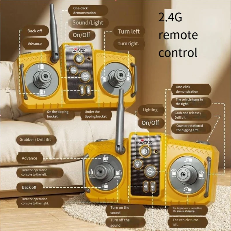 2.4G 전동 굴착 셀프 덤핑 트럭 어린이용 합금 대형 시뮬레이션 원격 제어 엔지니어링 차량 모델 장난감 소년 선물