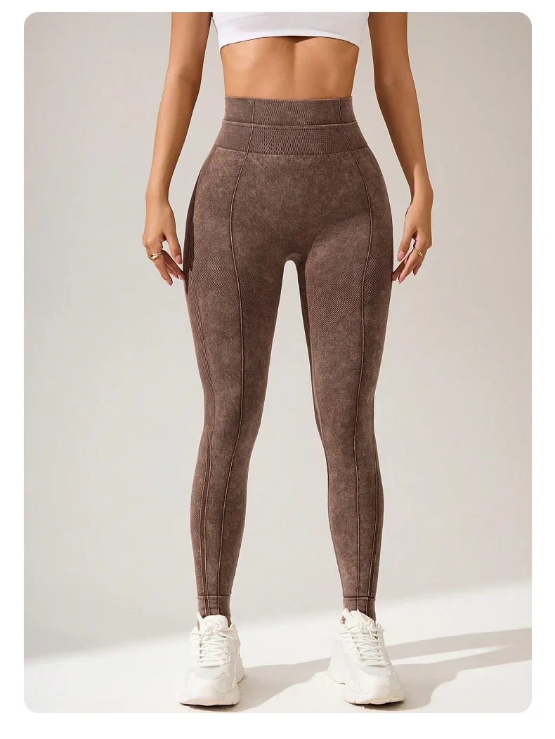 Damen Yoga-Leggings mit hoher Taille und Taschen, gewaschene, strukturierte, schnell trocknende, modische Hosen für Outdoor-Laufen, Fitness und Sport – Detail 19