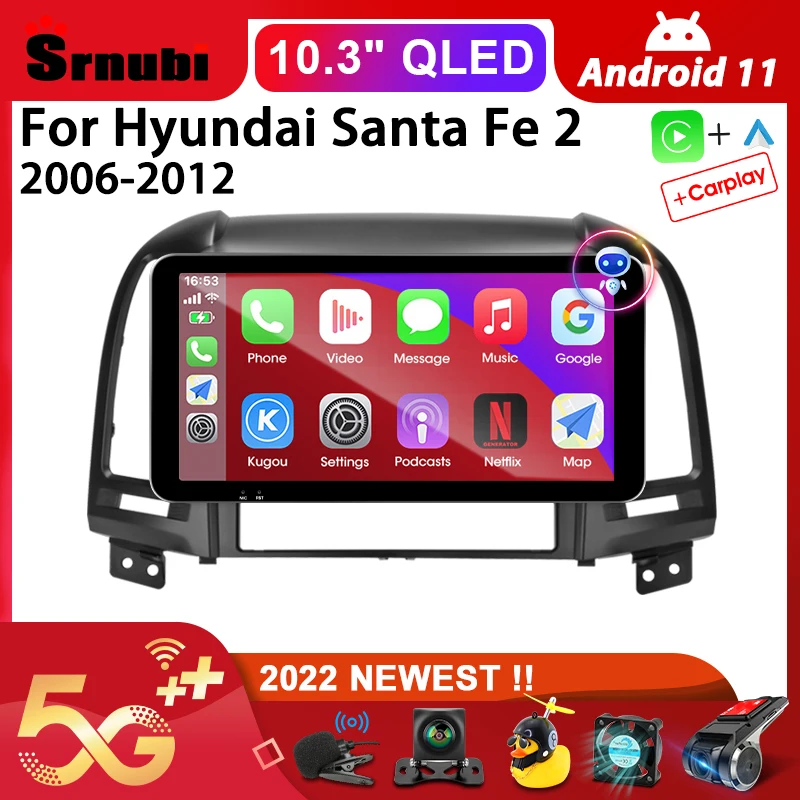 

Srnubi Android 11 Car Radio For Hyundai Santa Fe 2 2006-2012 2Din 4G GPS Carplay Multimedia Video 10.33'' QLED Navigation Screen