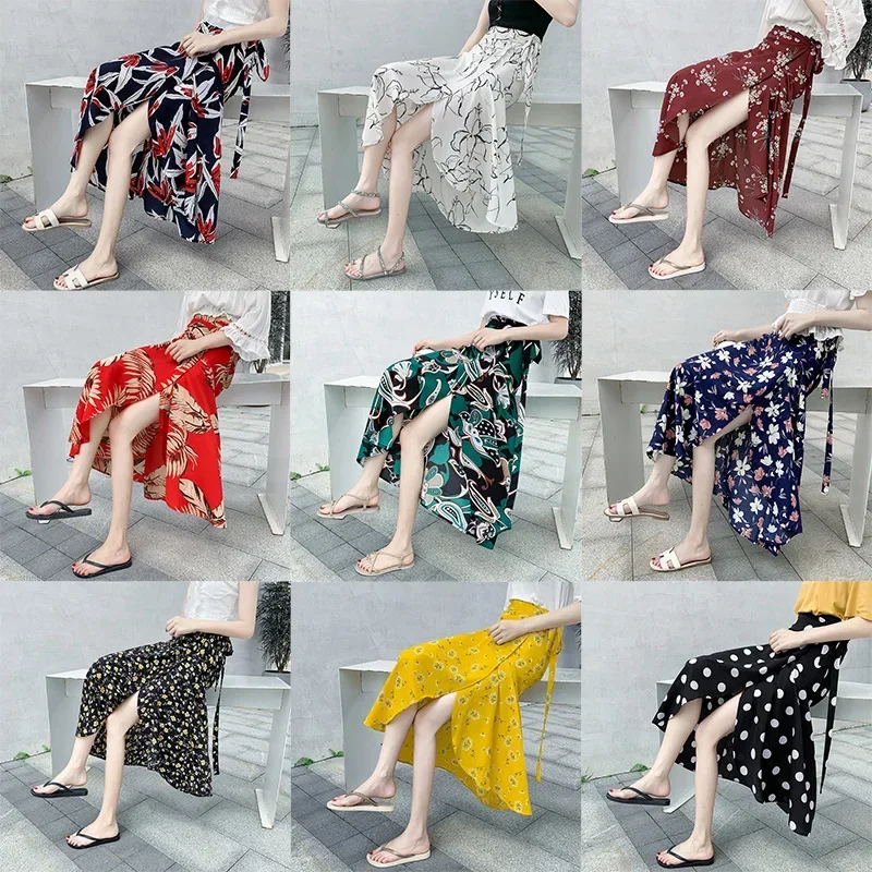 

WERUERUYU Summer Skirt Platform Explosion Models Women's Fashion Tie Bow Print Ruffled Hem Pleated Wrap Irregular