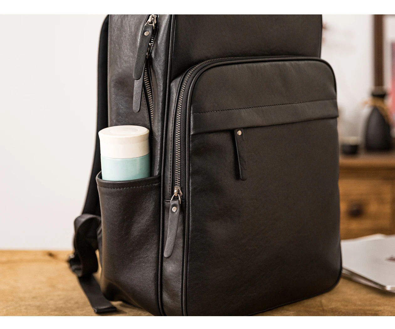 PNDME Outdoor-Reise-Luxus-Laptop-Rucksack aus echtem Leder für Herren, schlicht, lässig, Designer, handgefertigt, Rindsleder, schwarze Büchertasche – Detail 9