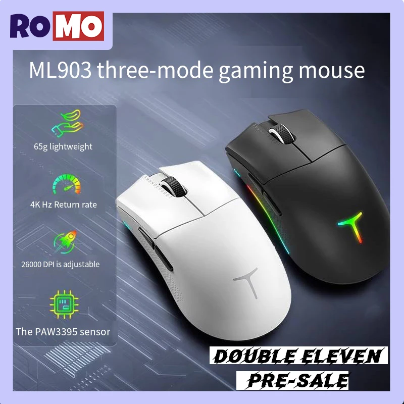 

Thunderobot Ml903 Wireless Thri Mode Lightweight Mouse 26000dpi 4K Gaming Mouse PAW3395 Magnetic Charging Base Office Mouse