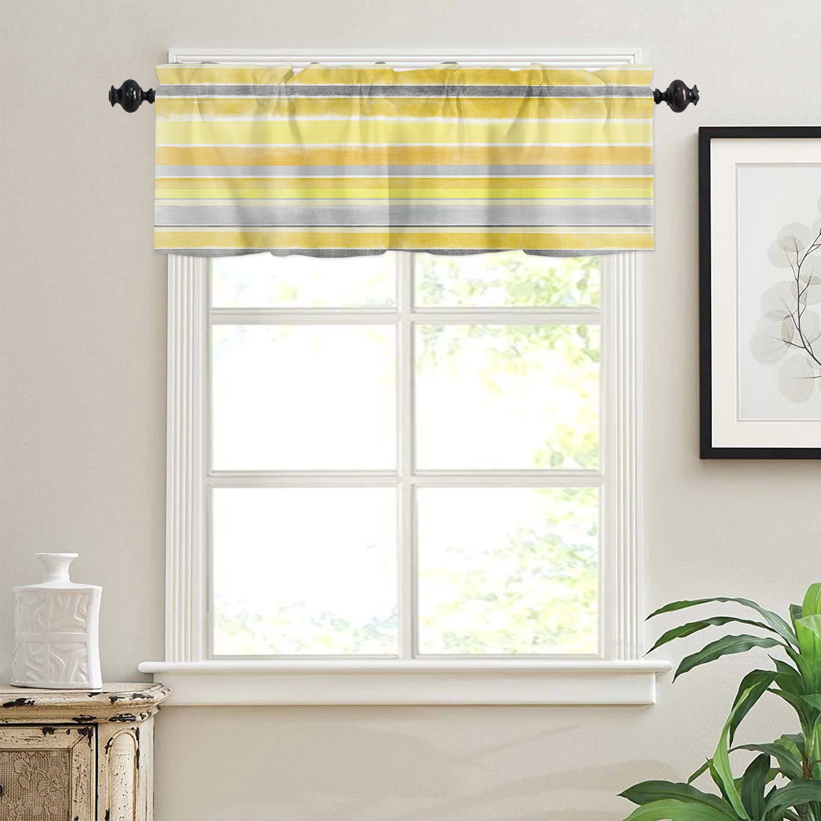 ZEDLIYU Valances for Windows Kitchen Living Room Small Window Valance Yellow Stripe for Kitchen Living Bedroom 1 Panel 3