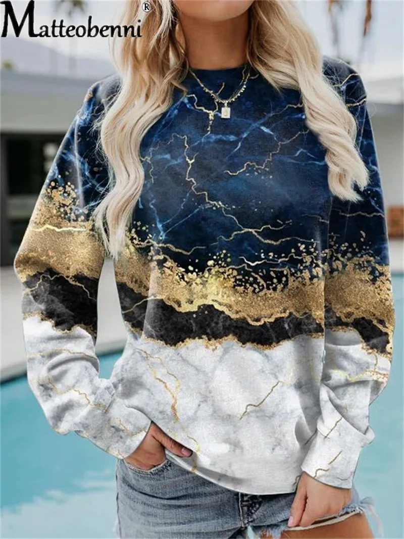 Autumn Winter Essentials  Fashion Vintage Geometric Loose Print Sweatshirt Woman Long Sleeve O Neck Streetwear Hoodie For Women