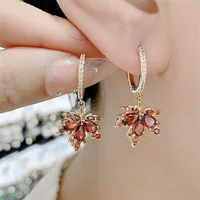 Fashion Leaf Maple Crystal Drop Stud Earrings for Women Pearl Tassel Chain Dangle Hoop Jewelry Wedding Party Piercing Green Gift - Image 2