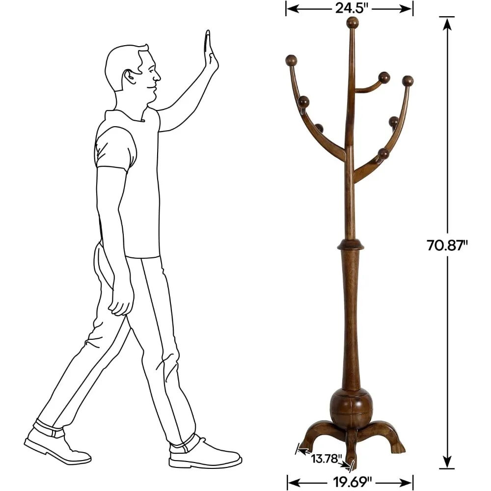 Coat Rack Freestanding Wood Coat Tree Rack with 8 Hooks,Creative Design Tree Branch-look, Standing Coat Rack Clothes Hanger 5