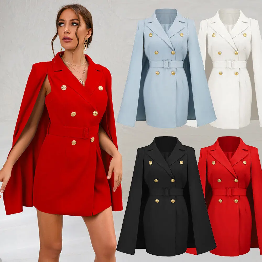 

Womens Cape Blazer Split Sleeve Double-Breasted Formal Jacket Coat Workwear