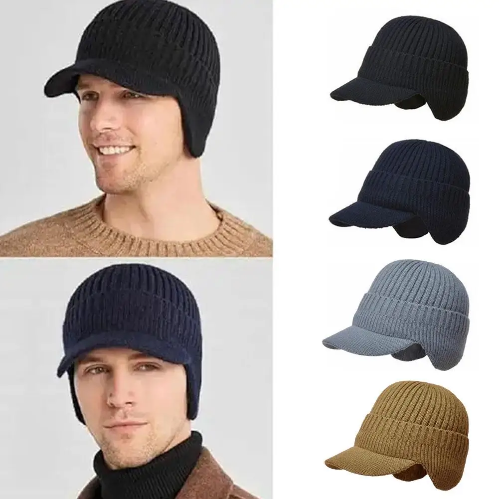 Men Winter Knitted Hat Outdoor Cycling Ear Protection Warmth Peaked Cap Casual Fashion Sunhat Bomber Skullies Beanies 55-60CM 3
