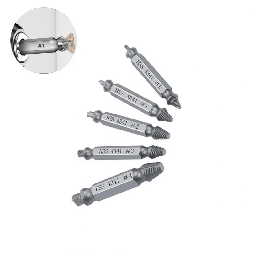 

Screw Extractor 5pcs Double Head Screw Damage Extractor Drill Hole Take Out Dual Tool Set for Stone Woodworking Punch Extractor