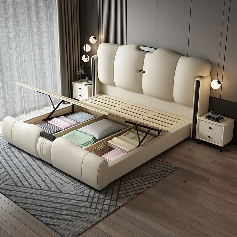 WaterproofEuropeanDoubleBedSoftModernWhitrWoodPlatformLuxury