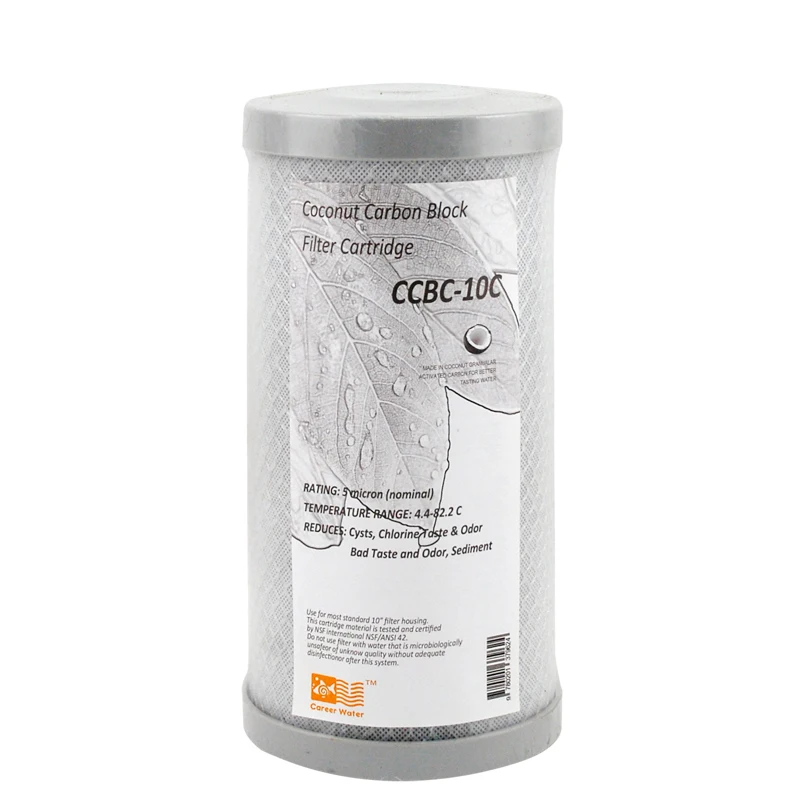 Coronwater-cartucho de filtro de bloque de carbón activado de coco, CCBC-10B, purificación de alta resistencia
