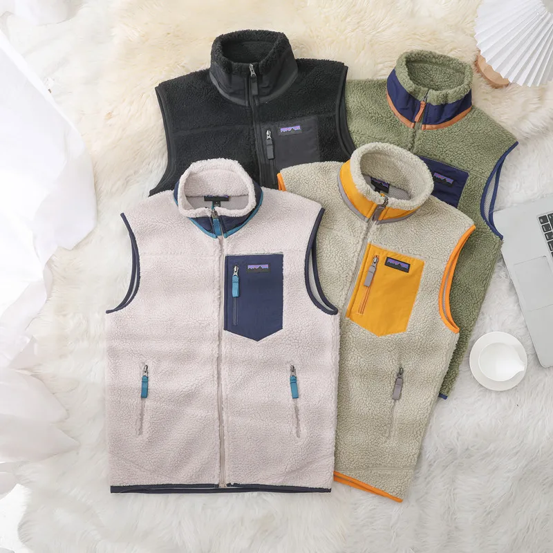 Lambskin Jacket Vest Motorcycle Casual Loose Jacket Autumn Winter Cycling Outdoor Sport Hiking Fishing Warm Stand Up Collar Vest