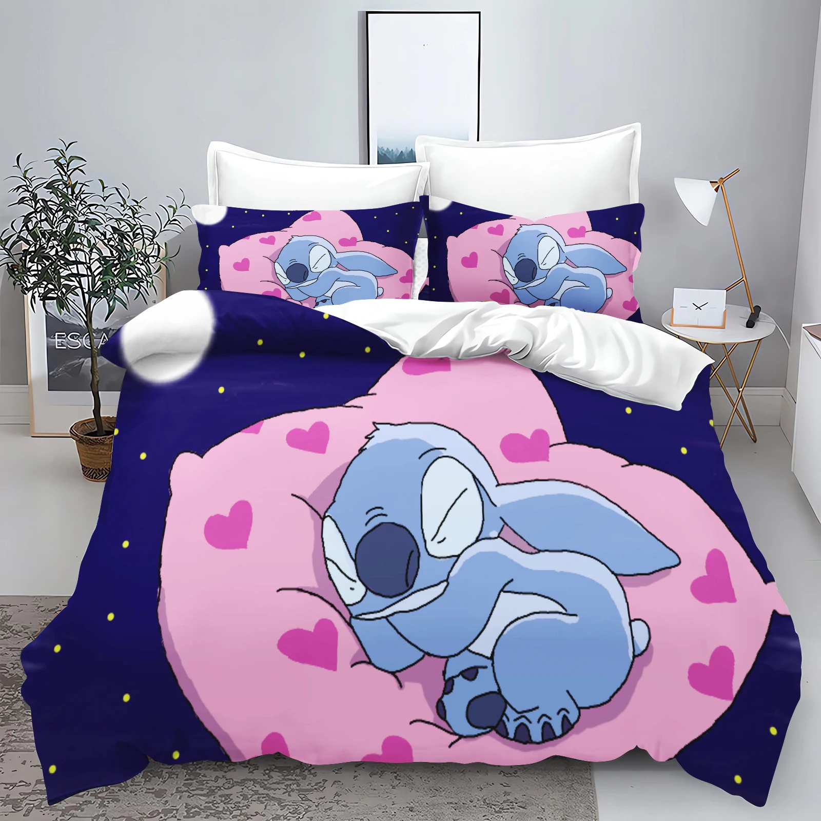 Stich Bettw sche Set K nigin Bett bezug niedlich gedruckt Cartoon 