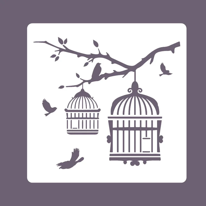 8Pcs/Set 15*15cm Birds Birdcage DIY Layering Stencils Wall Painting Scrapbook Coloring Embossing Album Decorative Te