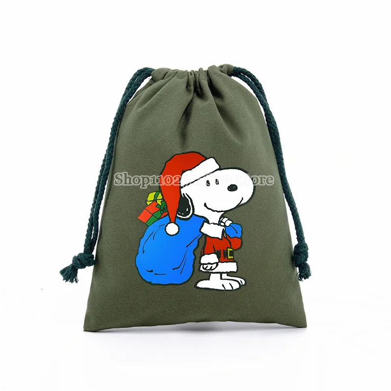 thumbnail image 1 of Bolsas de lona con cordón de Snoopy con figuras de dibujos animados para niños, bolsos de mano para guardar dulces navideños, bolsas de regalo, 1 of 5