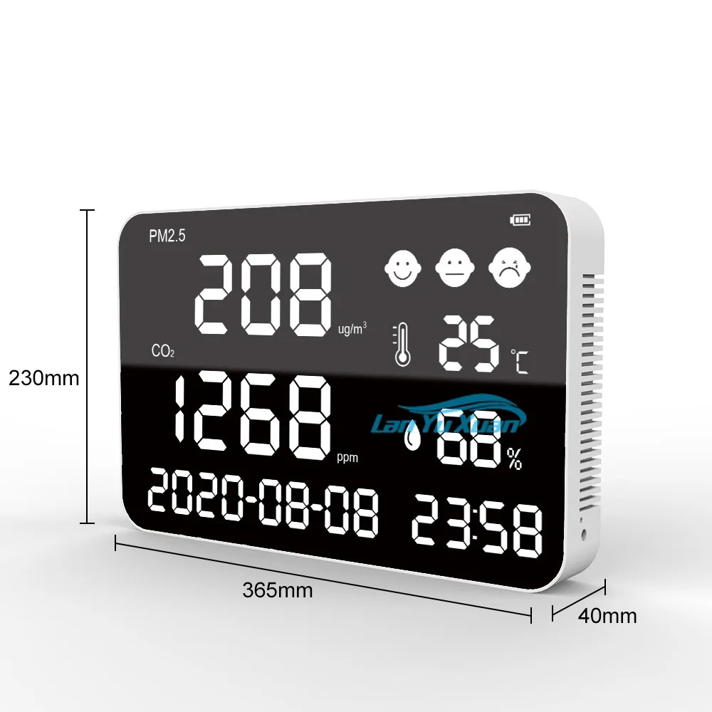 Super Large Screen Multi-functional Carbon Dioxide Miter,CO2, PM2.5 Air Quality Detector    Co2 Meter