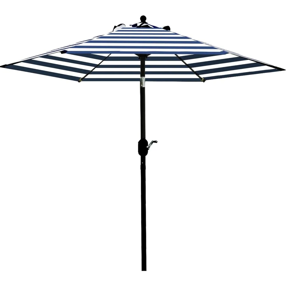 Sunnyglade 7.5' Patio Umbrella Outdoor Table Market Umbrella with Push Button Tilt/Crank, 6 Ribs (Blue and White)