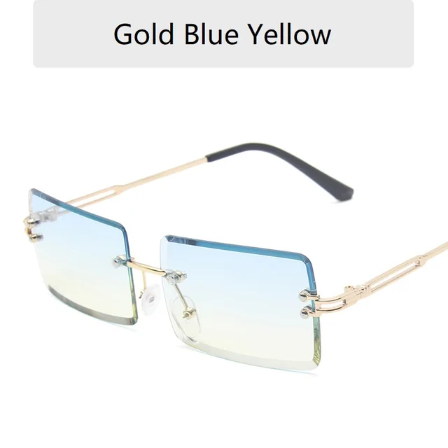 Vintage Fashion Frameless Sunglasses for Women Rimless Rectangle Shades Gradient UV400 Summer Traveling Sun Glasses 2022 Eyewear Gold Blue Yellow