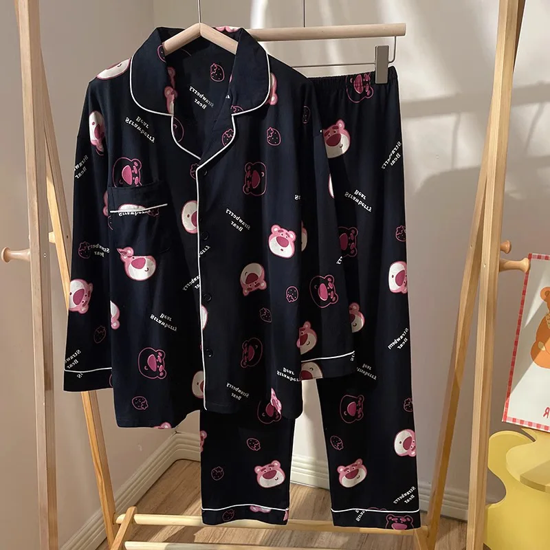 

Kawaii Disney Lotso Pajamas Cute Cardigan Spring Summer Long Sleeved Cartoon Strawberry Bear Home Wear Girl Valentine Day Gift