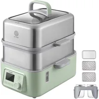 BUYDEEM G563-A501 Electric Food Steamer for Cooking, 2 Tire Stainless Steel Steamer with Slow Cook Mode, 1500W, 10-Quart, Green 1