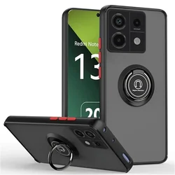 Shockproof Armor Phone Case with Magnetic 360° Rotating Holder Ring Cover for Redmi Note 14 5G (Red black)