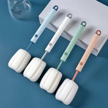 Nordic-Style Long-Handled Cup Brush – Detachable Sponge Head for Baby Bottles, Thermos Cups, and Kitchen Cleaning 1