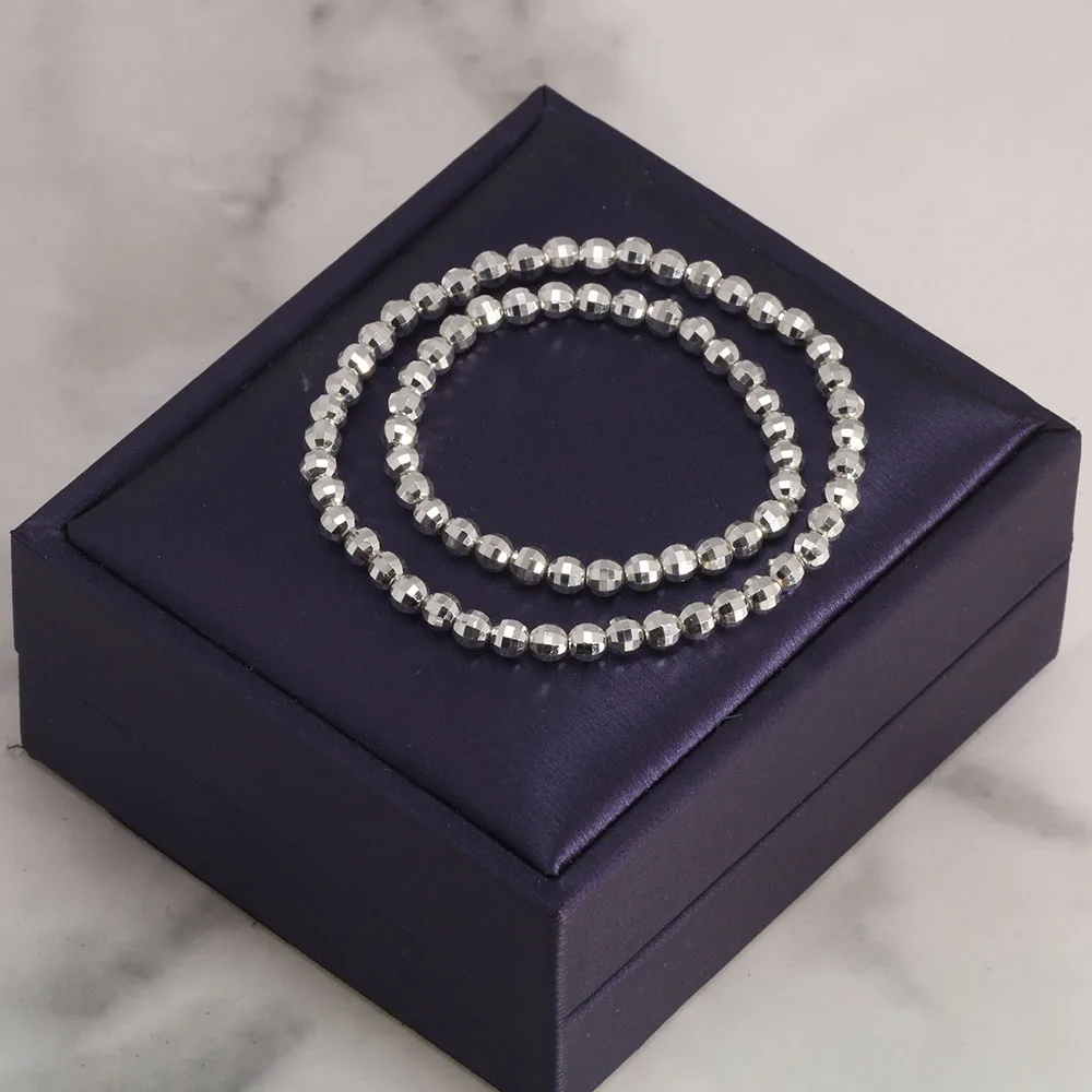 Real Pure 999 Sterling Silver Elastic String Faceted Beads