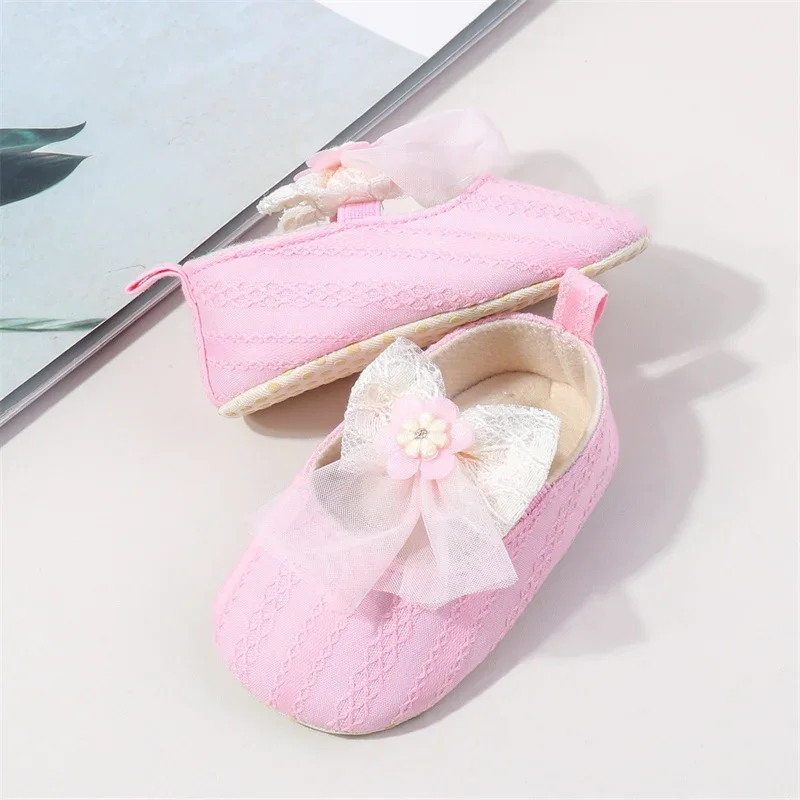 Spring Autumn New Newborn Girl Infant Flat Shoes Fashion Sweet Princess Soft Sole Toddler Shoes Mesh Lace Bow Baby First Walkers 6