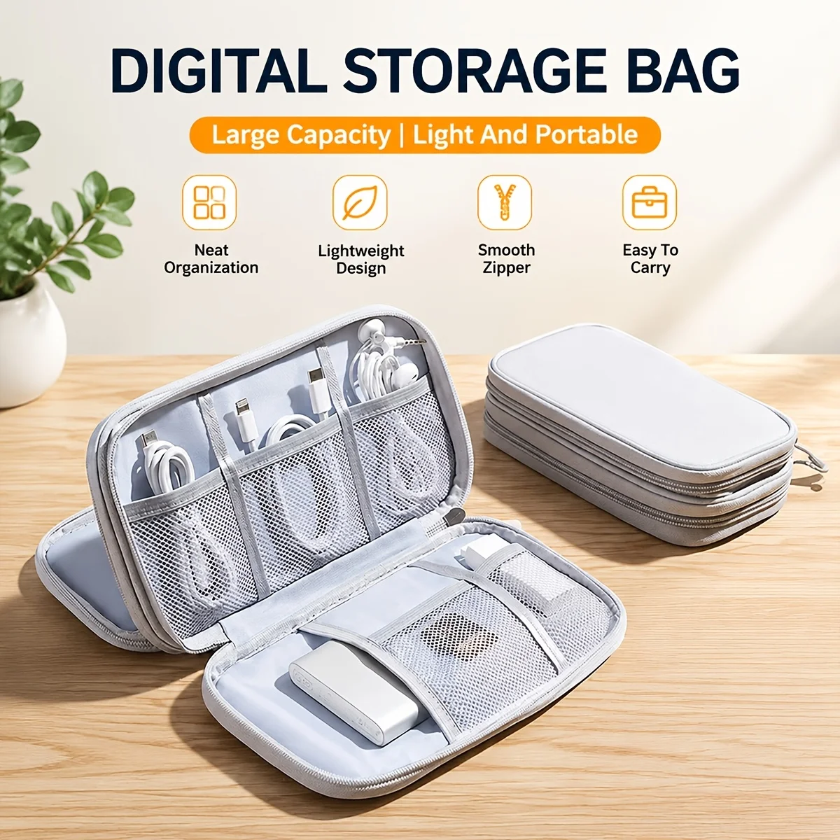 Travel Organizer Bag - Portable Waterproof Cable Storage Pouch with Double Layers