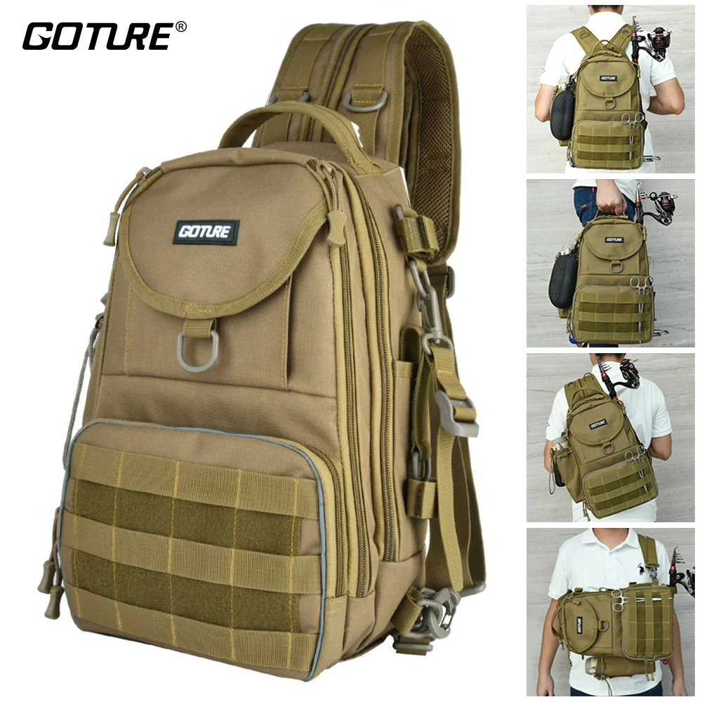 

Goture Multi-Pocket Fishing Backpack Bags Lure Tackle Bag Nylon Outdoor Waterproof Shoulder Hand Chest Bag Camping Hiking