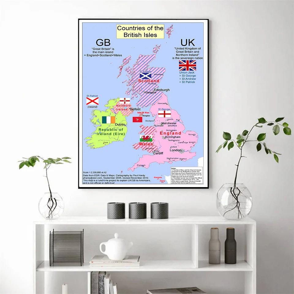 100*150 Cm The United Kingdom Map Art Poster Non-woven Canvas Painting Wall Sticker Card Home Decoration School Supplies