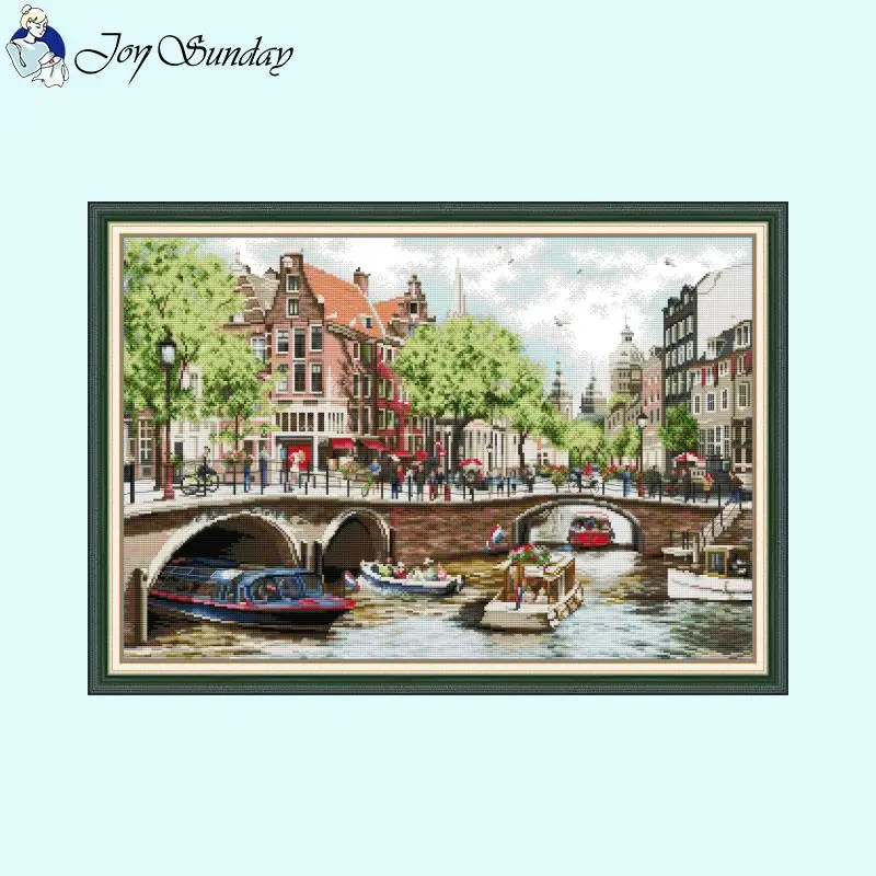 City Street Series Cross Stitch Kit Joy Sunday Aida 16ct 14ct 11ct White Fabric Printed Set DIY Embroidery Set Home Decor Crafts cross stitch kit