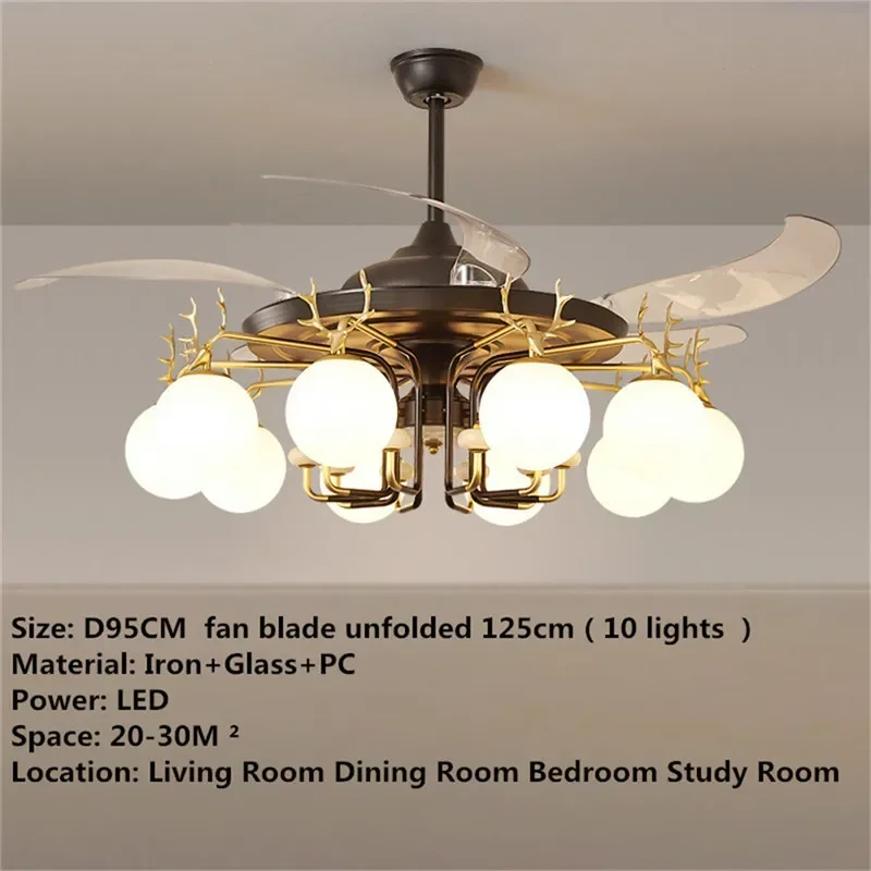 DORIAN Modern Stealth Fan Light Luxury Living Room Restaurant Bedroom Ceiling Fan Light Remote LED Electric