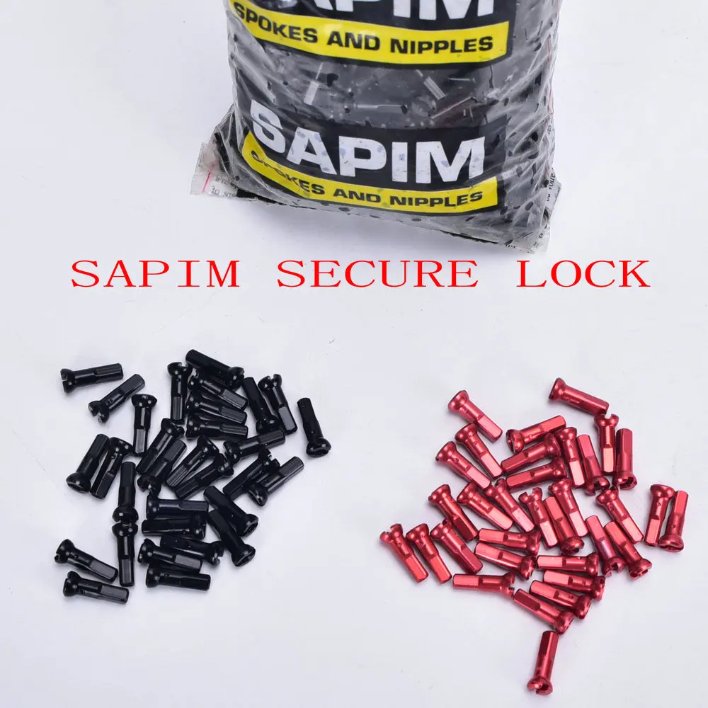 Bike Spokes Nipples SAPIM SECURE LOCK NIPPLES EXTERNAL BLACK RED 14G 12/14MM ALUMINIUM ALLOY BLACK