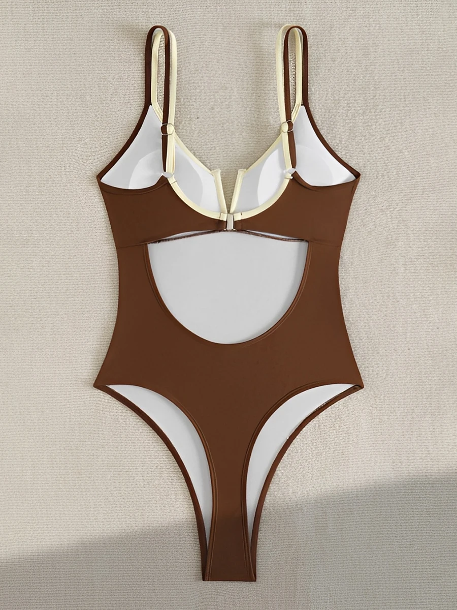 Contrast Binding Ruched V-Neck Swimsuit S4085b4dfd107407ba0a7fdb75687cb11h