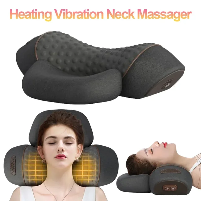 Electric Neck Vibration Hot Compress Massager Pillow Cervical Orthopedic Sleeping Pillow Back and Neck Massager For Home