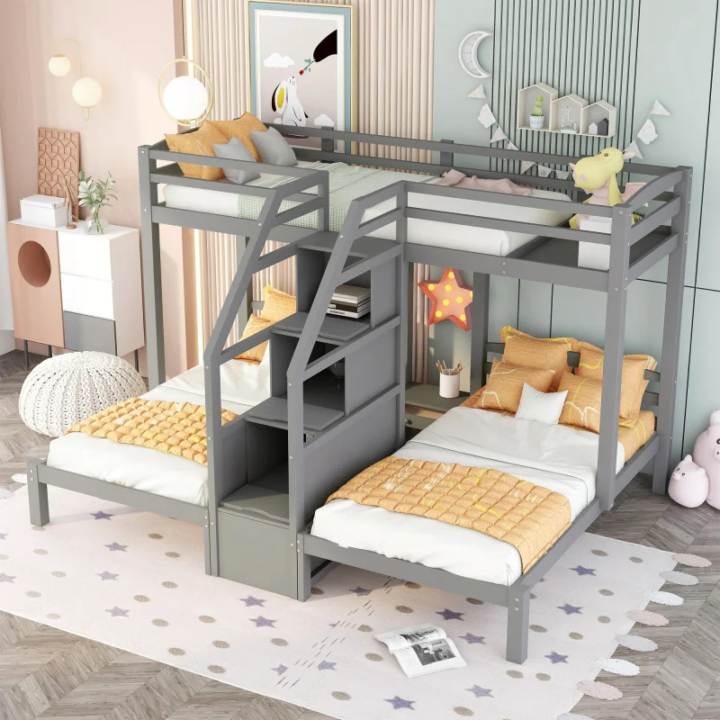 Triple Twin Bunk Bed with Staircase 2