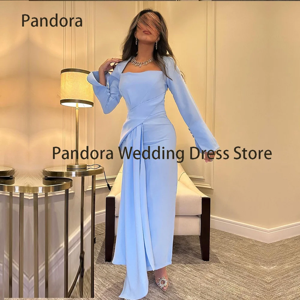 

Pandora Square collar Mermaid Dubai Evening Gown with Long sleeve ankle-length button pleated women's wedding party dress