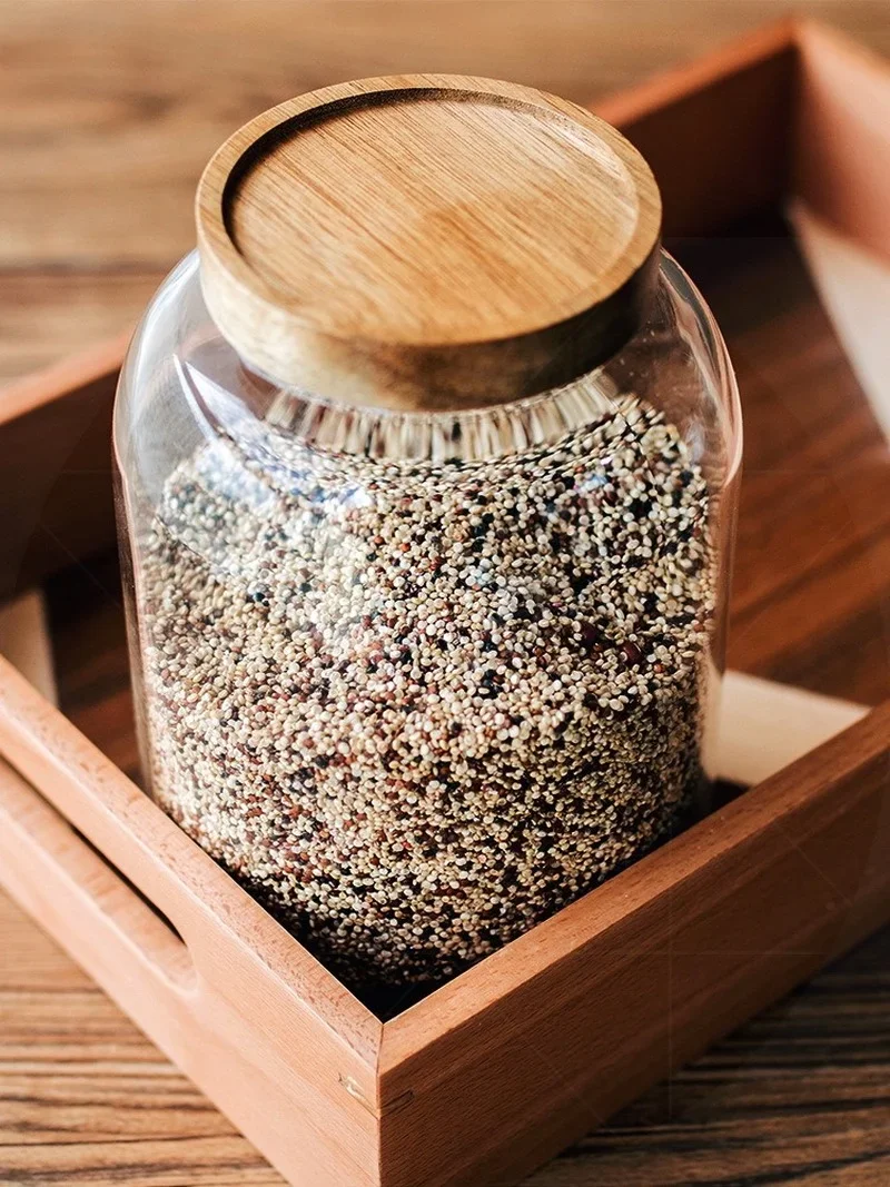 High borosilicate glass acacia wood lid glass jar food airtight storage jar large storage container Solid wood lid pickle jar 6