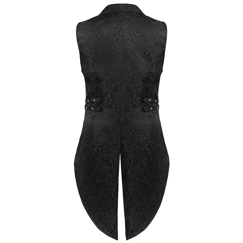 Wine Red Floral Jacquard Steampunk Gothic Vest Men Double Breasted Medieval Victorian Sleeveless Tailcoat Cosplay Prom Costumes 4