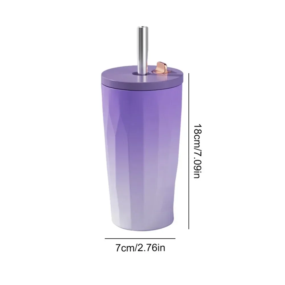 New 304 Double Layer Vacuum Stainless Steel Insulated Cup Automatic Bounce Suction Tube Cup Gradient Strap Cover Coffee Cup liji