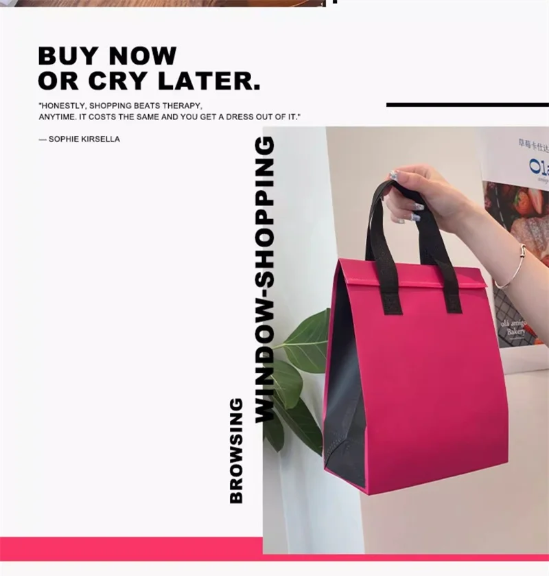 10pcs Pink Non-Woven Insulated Tote Bags – Reusable Fabric Pouches for Food, Drinks, Lu... - SKU NITB1559 - UGI Packaging