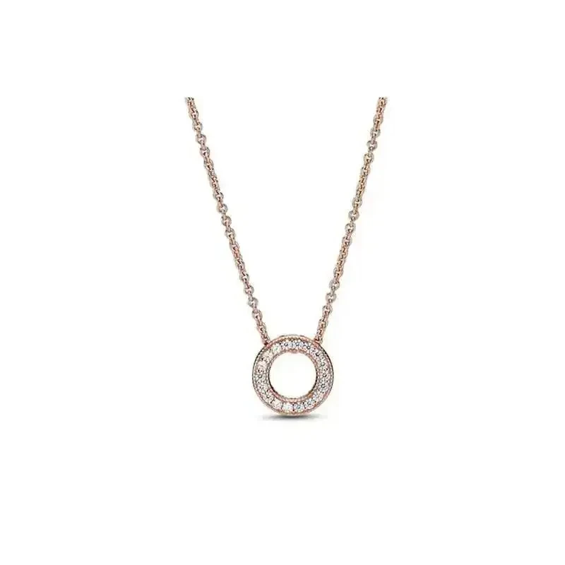 Women's Classic Necklace 925 Silver Pav é Set Sparkling Double Ring Pendant Necklace Heart Necklace DIY Jewelry Gift
