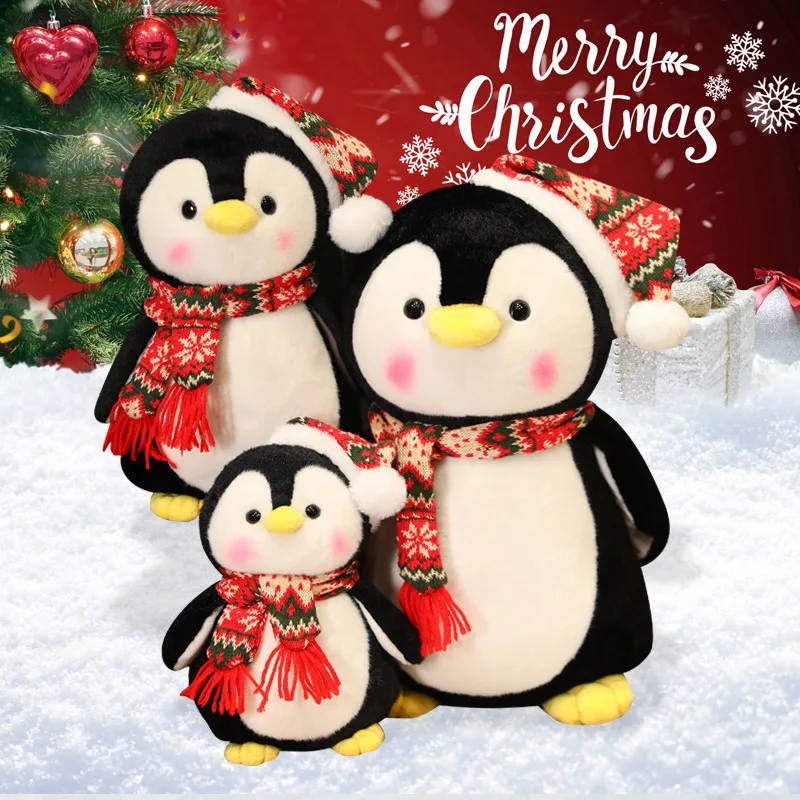 Cute Penguin Wear Christmas Hat Holding Gifts Xtmas Series Plush Toys Kawaii Soft Stuffed Animals Plushies Doll Christmas Decor